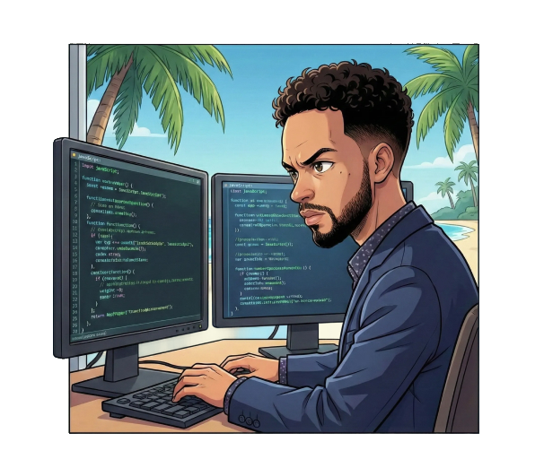 Illustration d'un développeur web freelance concevant un site web et une application sur mesure